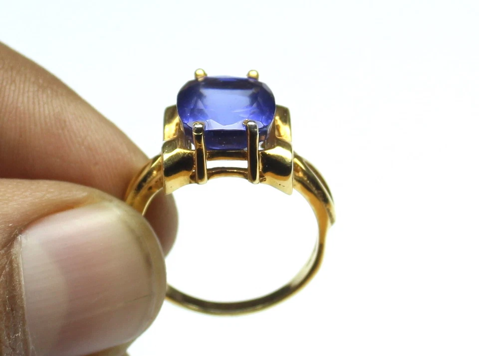 Blue Tanzanite Quartz 925 Silver Ring, Emerald Shape Ring, Gift For Her - Image 4 of 4