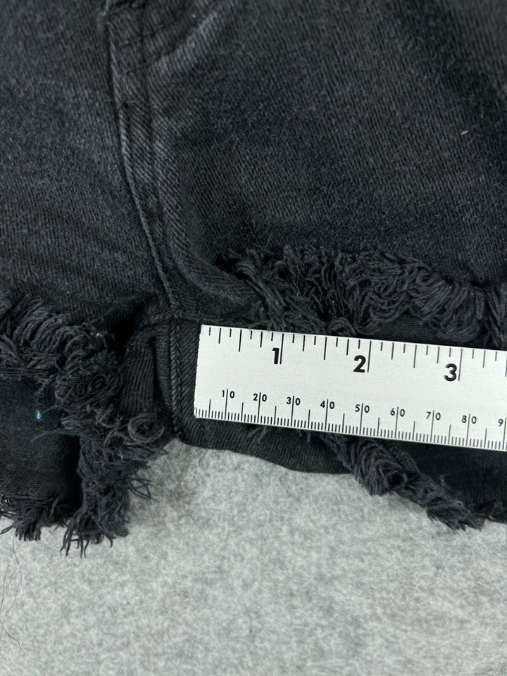 SONG Curvy Jean Shorts Juniors 3 Womens 25 Black Denim Cut Off Raw Hem Distress - Image 4 of 4