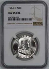 1961 D FRANKLIN HALF DOLLAR 50C NGC MS 65 FBL MINT UNC - FULL BELL LINES (008)