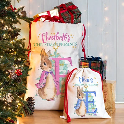 KRAFTYGIFTS Personalised Rabbit Christmas Sack Childrens Xmas Present Stocking Kids Gift Bag