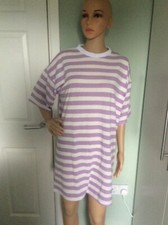 Bnwt Pretty Little Thing Purple & White Striped T-Shirt Dress / Tunic - UK 6