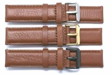20mm Brown Leather Replacement Men Watch Band Silver, Gold  Black Tone Buckle
