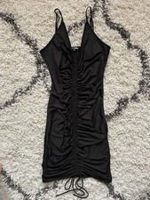 Fashion Nova Black Spaghetti Strap Ruched Dress Size L