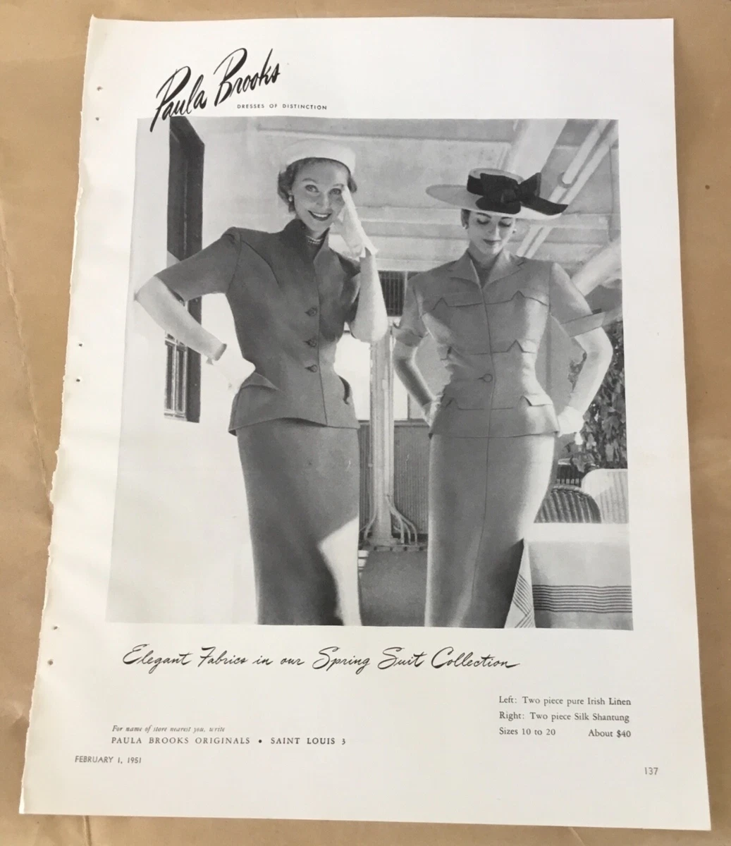 Paula Brooks print ad 1951 original vintage 1950s fashion art