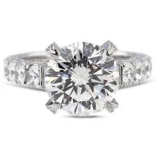 5.93ct F/SI3 Round Earth Mined Certified Diamonds 18k White Gold Sidestone Ring