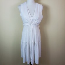CALVIN KLEIN Womens Dress 8 White Tie Back Sleeveless V Neck Crinkle Textured