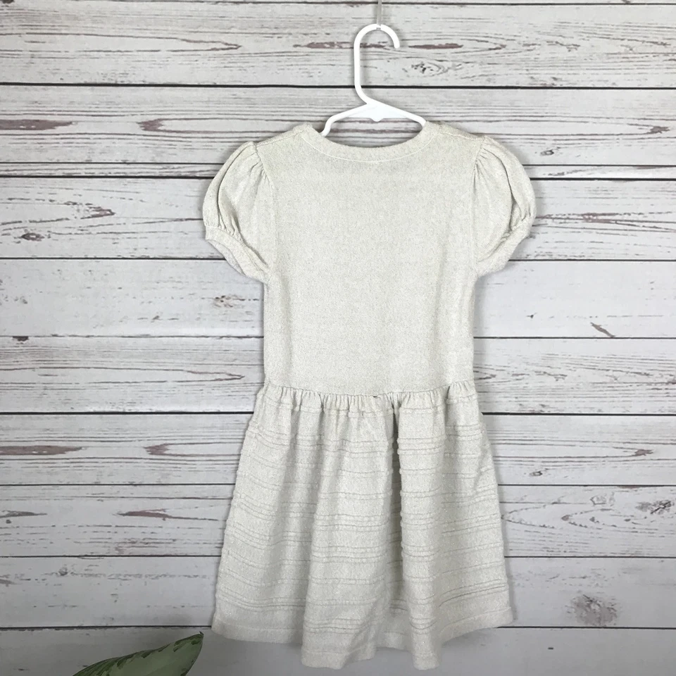 Vestido gris moteado dorado plateado 5T para niñas flor blanca Foto 4 de 4