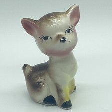 Vintage Ceramic Mid-Century Deer 4  Figurine Kitsch Fawn Big Eyes Japan