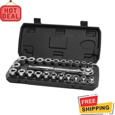 23 Pc 1/2 In Drive Mechanics Set W/Socket Wrench Ratchet Durable Portable Chrome