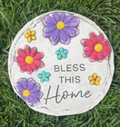 Garden Stepping Stone Colorful Flowers “BLESS THIS HOME” Lawn Decor 10” x 10”