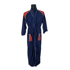 Vintage 70  s Men  s Orange Navy Blue Velour After Hours Diplomat House Robe