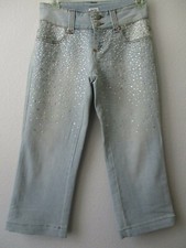 Capri Jeans Cache Denim Light Blue Embellished Size 2 Waist 24 Zip Closure