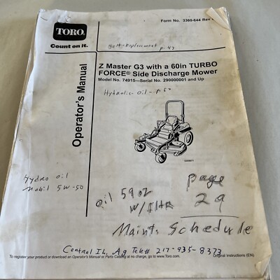 Toro Z Master Manual G3 With A 60in Turbo Force S Model# 74915 | eBay