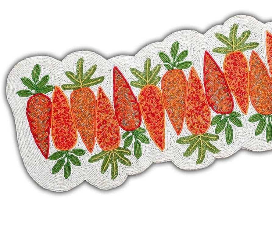Hand Beaded Table Runner Carrots Design Table Runner Easter Tableware 13X36 Inch - Image 4 of 4
