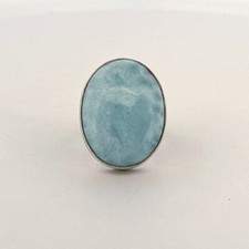 Sterling Silver 925 Large Oval Faceted Larimar Statement Ring Women Chunky Style
