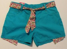 New Girls Shorts Belted Size 14 Bright Blue Cuffed Floral Cute