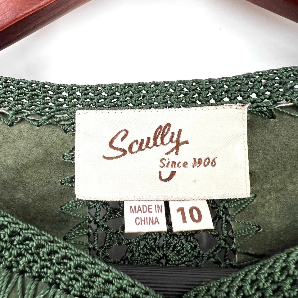 Camisa Top Chaqueta Top Western Rodeo Scully Mujer Talla 10 Cuero Gamuza Verde Crochet Foto 2 de 4