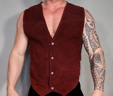 MEN'S BROWN SUEDE SNAP VEST SIZE LARGE