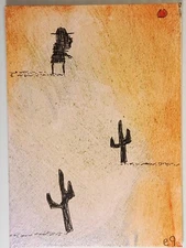e9Art ACEO cowboy in desert outsider art brut naive
