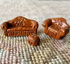 Dollhouse Miniatures Sofa Chair Stool 1/4 Inch Scale Artisan Resin Set 2274