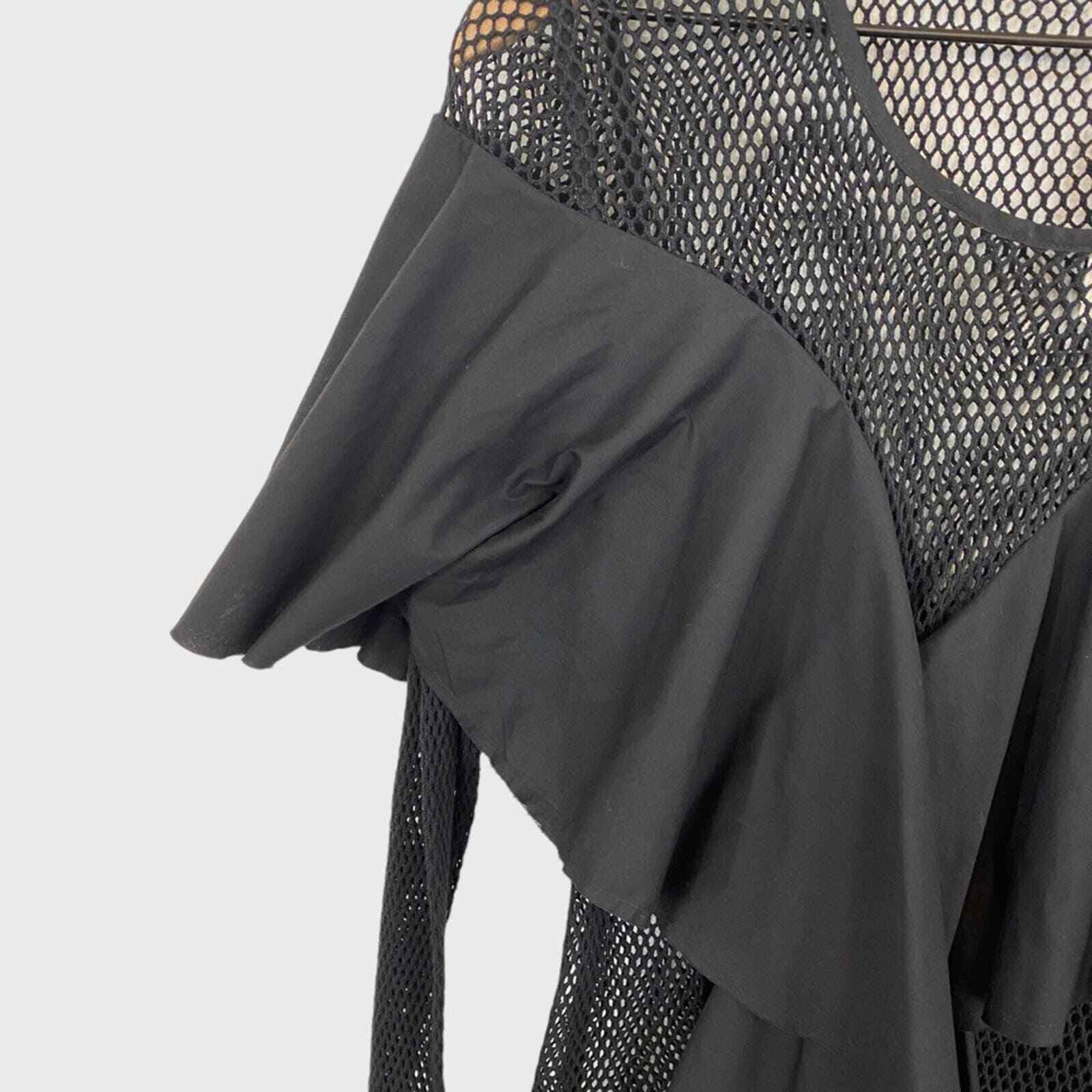 ALTRA Ogni altro top Paris in rete nera manica lunga asimmetrico bordo grezzo nuovo con etichette