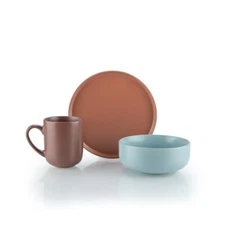 Everything Kitchens Modern Flat 12-Piece Breakfast Set | Terracotta, Dusty Blue