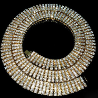 Hip Hop Gold PT Iced 4 Row Lab Diamonds 15mm 30'' Pharaoh Tennis Chain Necklace