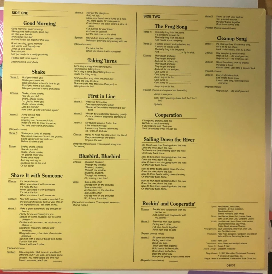 MACMILLAN PROGRAM SING & LEARN - SOCIAL SKILLS; VINYL LP 1987 Like New - Image 2 of 4