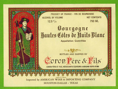  Burgundy Wine Label-Hautes Côtes de Nuits Blanc -75o ML-Coron-Ref.445