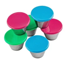 TableCraft 3oz Stainless Steel Sauce / Condiment Cups with Lids - Set of 6