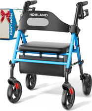 Foldable Rollator Walkers with Seat for Seniors, 8'' Big Wheels, 350 Lb. Weight