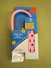 Intertek Pink, 3 Outlet Power Strip, 1 foot Cord, Indoor Use, NEW