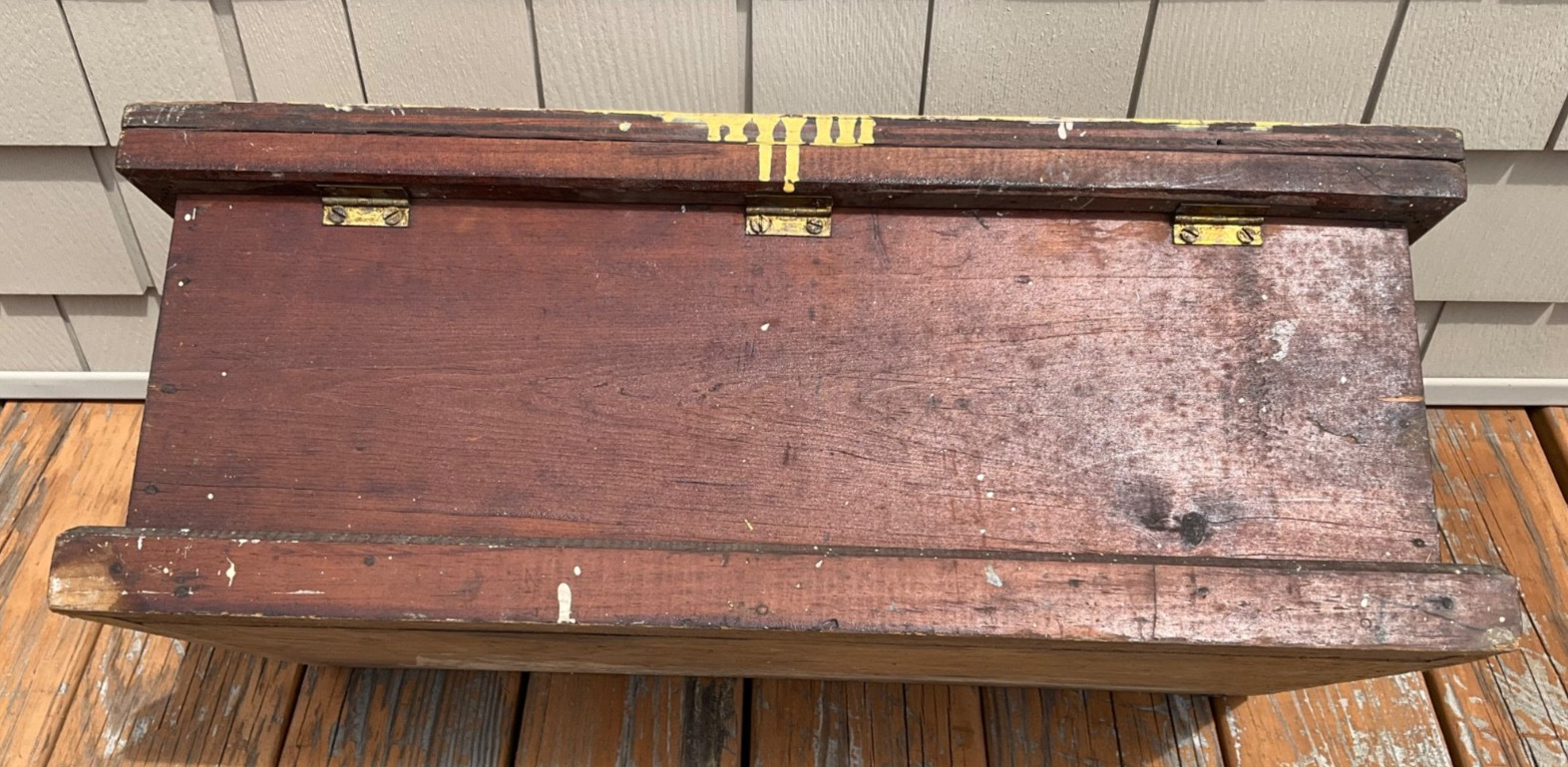 Vintage Wood Foot Locker Carpenter's Toolbox Chest Trunk