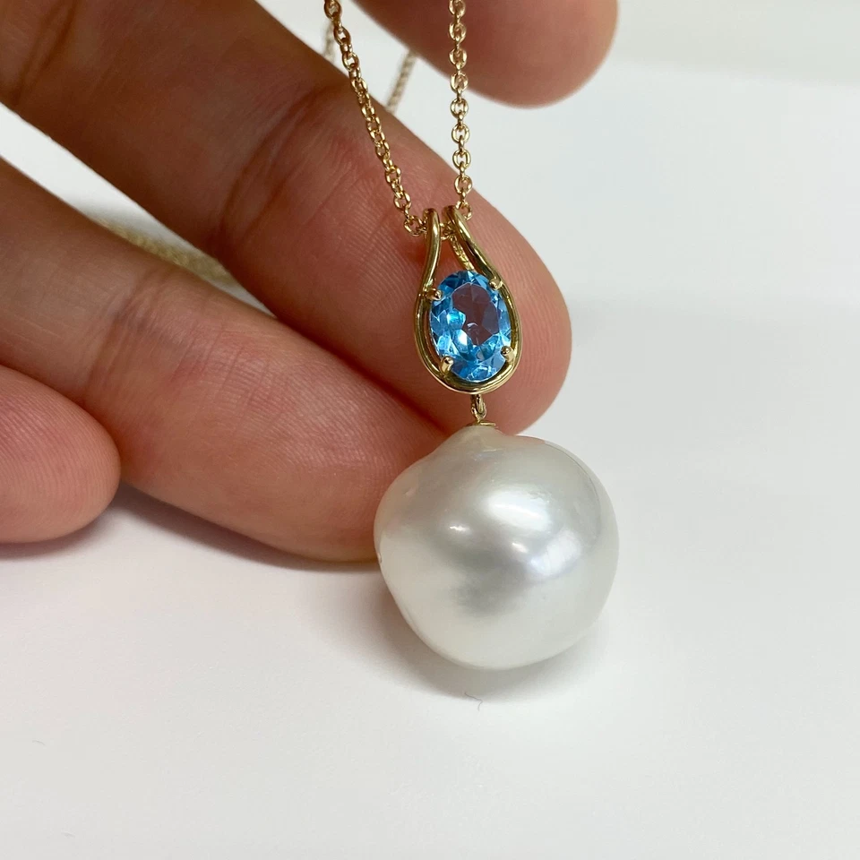 Pendentif 15,6 mm Australie perle de la mer du Sud/quartz bleu or jaune massi... - Photo 2/4