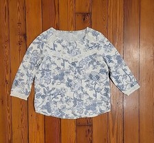 Elena Baldi Made In Italy 100 Linen Size Small Blue Floral Blouse Lace