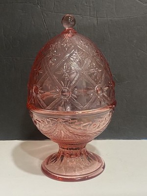 Gorgeous L. E. Smith Glass Pink Alexandra Egg Trinket Jewelry Keys