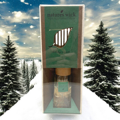 NEW Nature's Wick Reed Diffuser Holiday Wreath Scent Oil 2 oz. 10 Reeds NIB