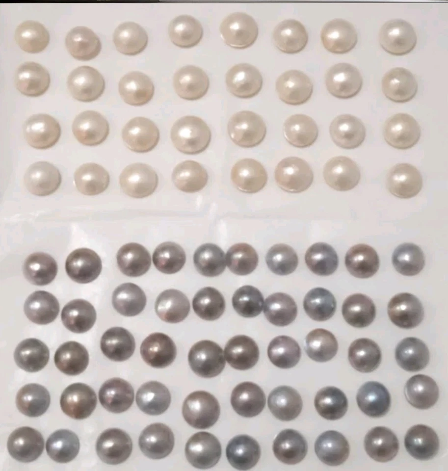 Lotto Perle mabè Coltivate 82pc Lot Misto Bianche e Thaiti JAPAN 10-11mm Orafo - Immagine 2 di 4