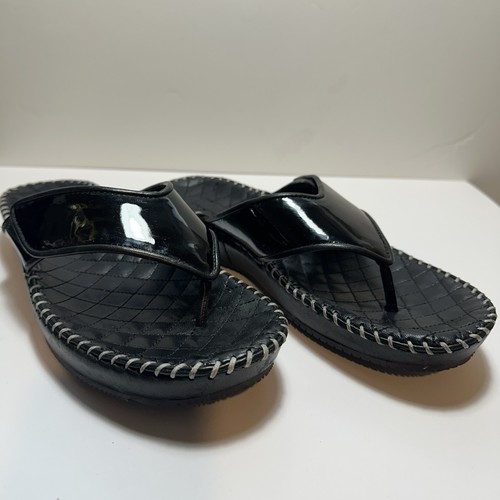 New Robert Zur Women’s Sandals Size 9 Black Leather Luxury Flip-flops Adjustable - Picture 2 of 12