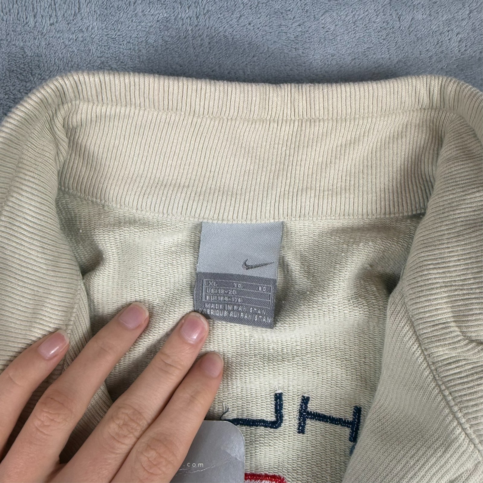 VTG Nike Athletic 2000's Y2K Cream Oversized Boys XL Full Zip Sweatshirt Jacket image 4