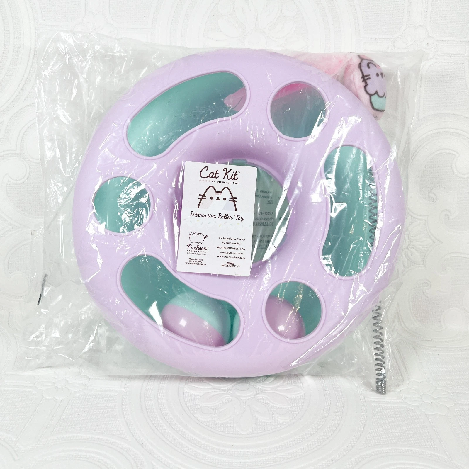 Pusheen interactive cat toy, specifically a "Cat Kit Interactive Roller Toy"
Opens in a new window o