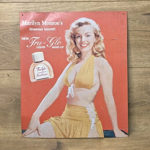 Vintage Marilyn Monroe Tru-Glo Makeup Tin Metal Sign 14x12