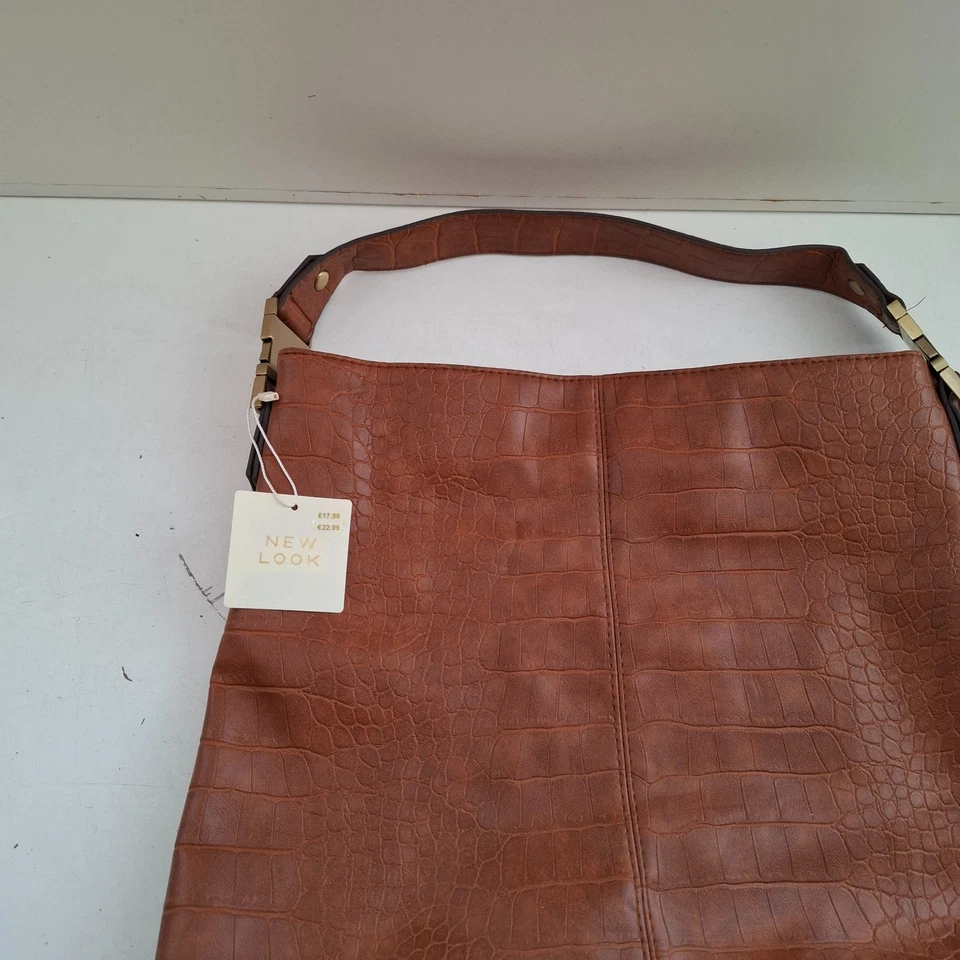 New Look Brown Faux Croc Tote Bag 38x37x11cm - Image 4 of 4