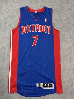 Brandon Jennings 7 Detroit Pistons Game Used Jersey Mens M Blue NBA Adidas 2011