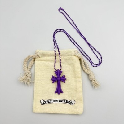 Chrome Hearts Tokyo 20th Anniversary Purple Cross Rubber Necklace With Dusk Bag