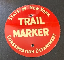 Vintage NY State DEC Metal TRAIL MARKER / 1960s / Red