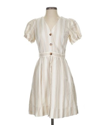 Ann Taylor Loft Striped Linen Dress Cream Beige Puff Sleeve Ruffle Women's Sz 4 | eBay Ann Taylor Loft Striped Linen Dress Cream Beige Puff Sleeve Ruffle Women's Sz 4 | eBay