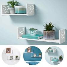 Modern Set of 2 White U-Shaped Wall Floating Shelves w/ Carved Pattern for Home