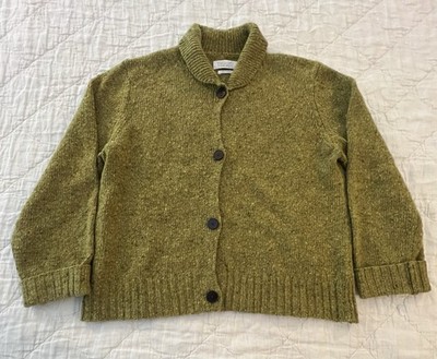 Toast Donegal Wool Round Collar Cardigan |Lime / Size XL
