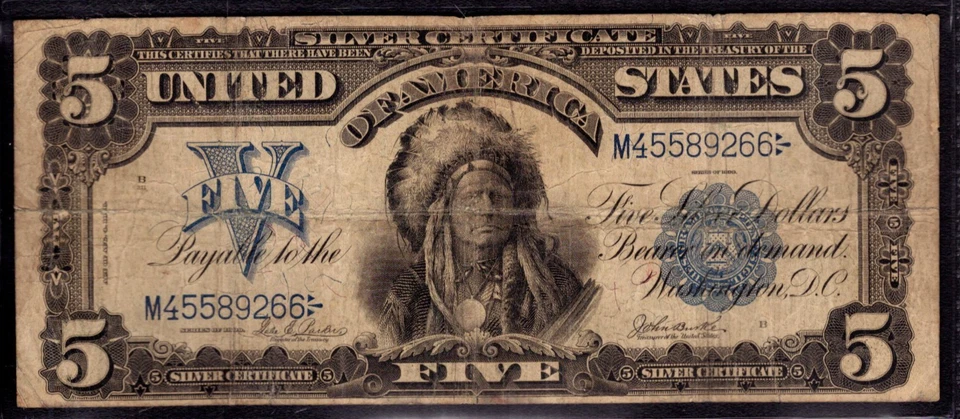1899 $5 SILVER CERTIFICATE CHIEF NOTE FR.277 PARKER BURKE PCGS B FINE 12 NET - Image 3 of 4
